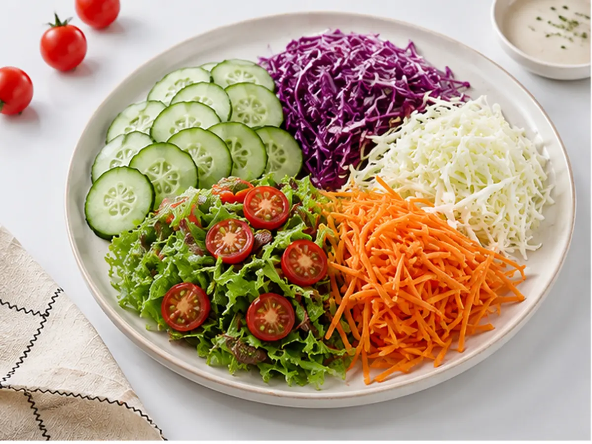 Sliced and shredded vegetables for salads and slaws