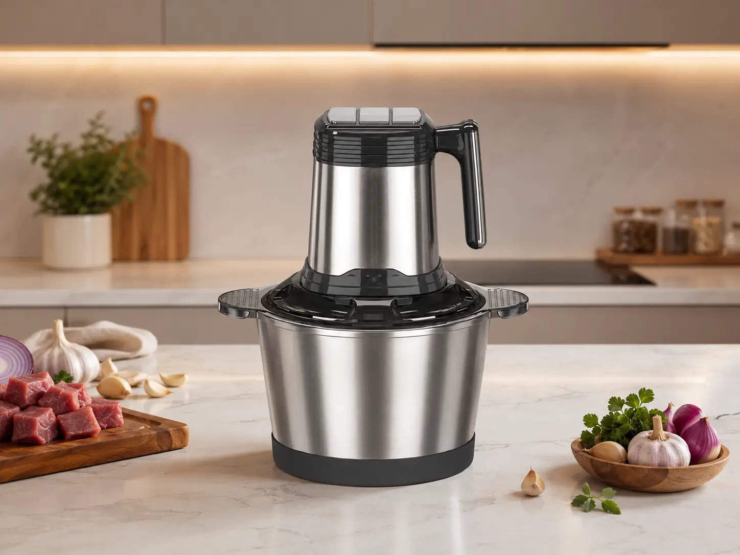 Standard electric food chopper with glass and stainless steel bowl options