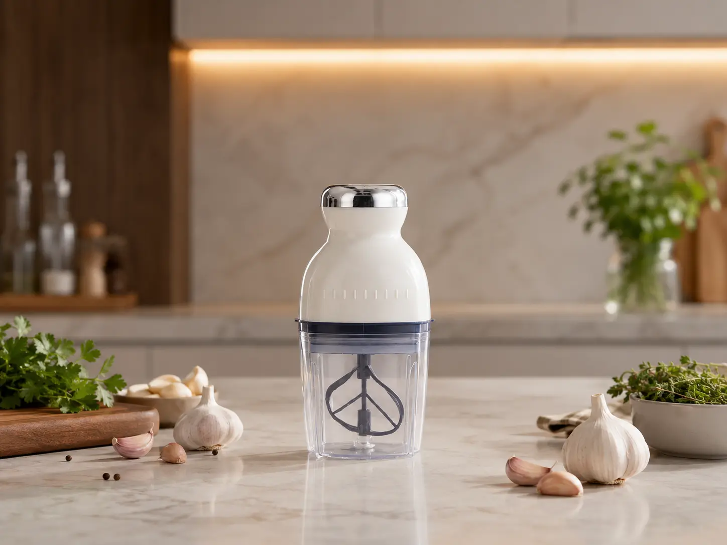Mini electric food chopper for small-portion preparation