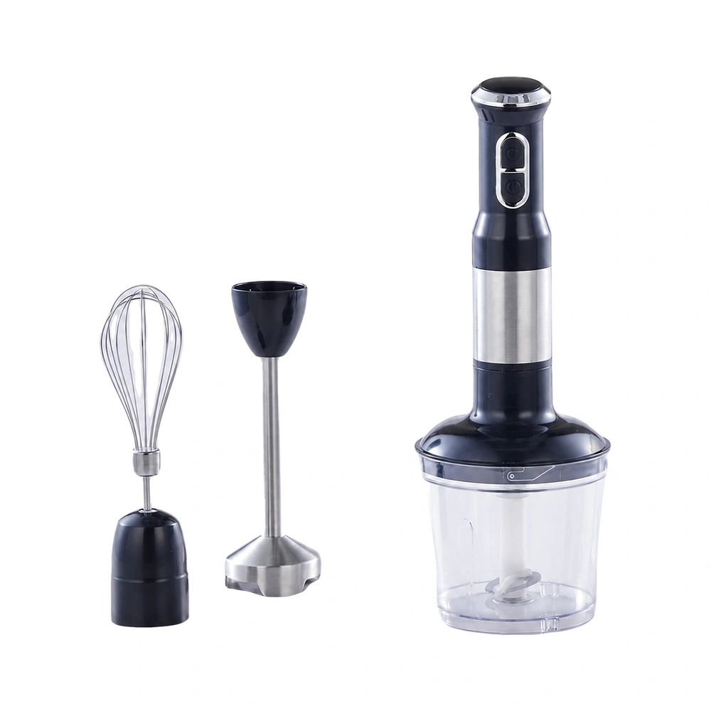 HB-01/02 Series 800W 0.6-1.0L immersion blender with the included accessory set, alternate accessory layout