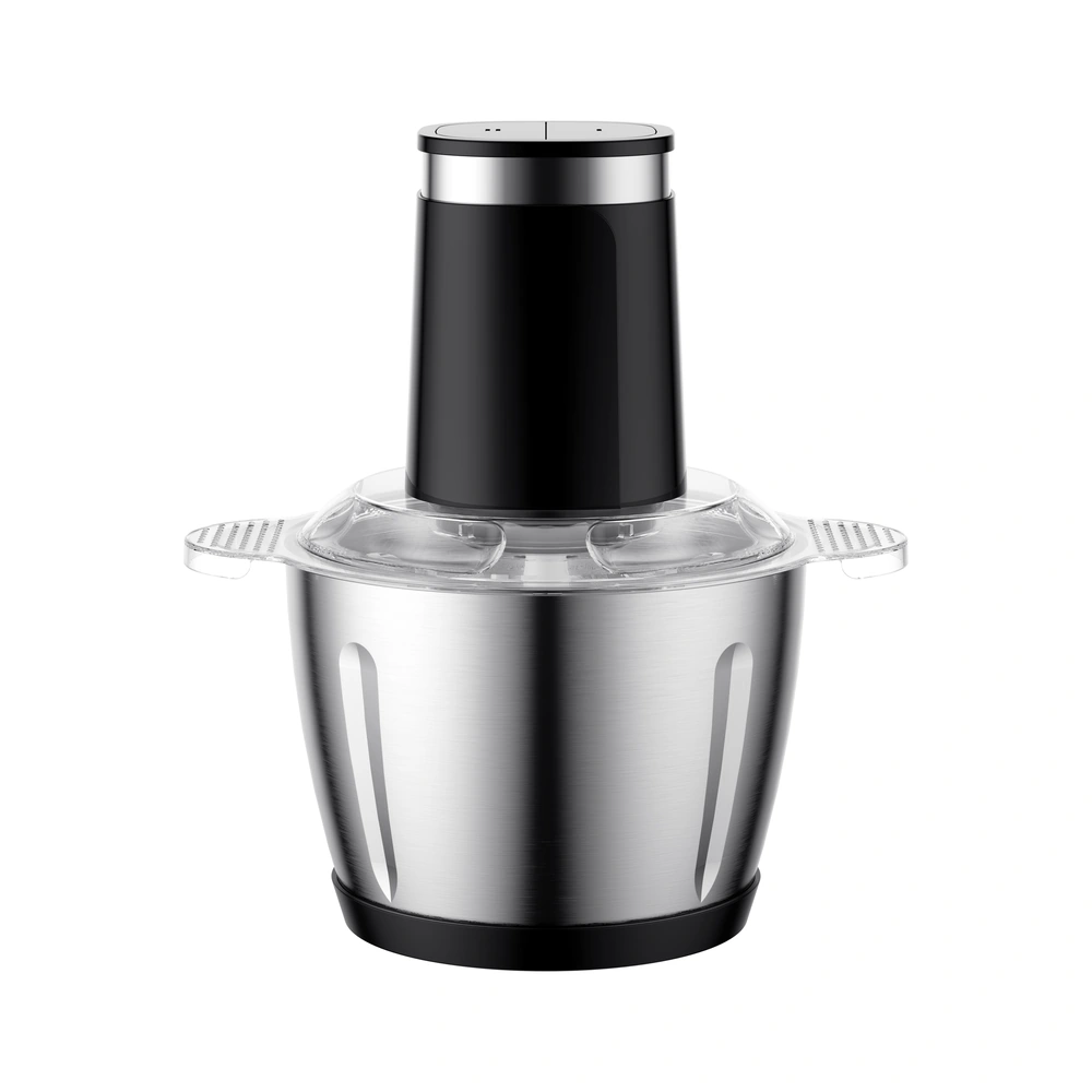 CJ-01 3L food chopper, front view with stainless steel bowl