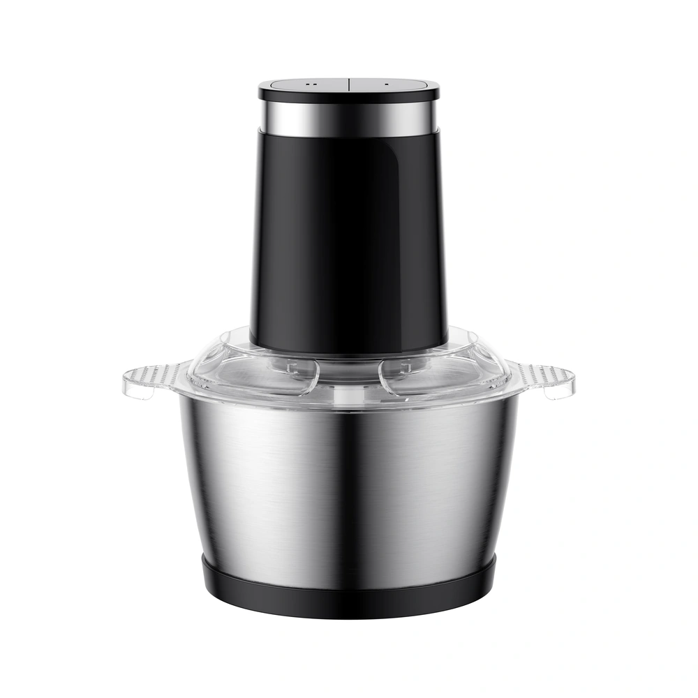 CJ-02 2L food chopper, front view with stainless steel bowl