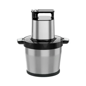 MC-04 8L food chopper, front view with stainless steel bowl and handle-top motor