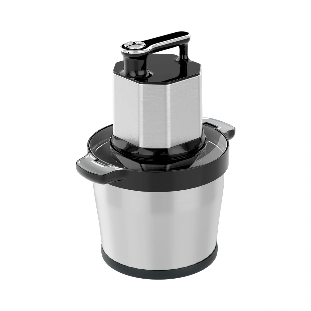 MC-05 8L food chopper, angled view of the faceted motor housing and bowl