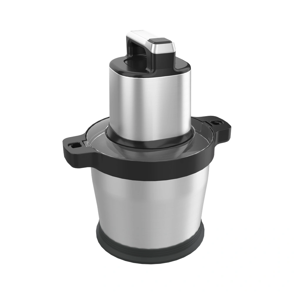 MC-06 8L food chopper, angled view of the raised top controls and bowl