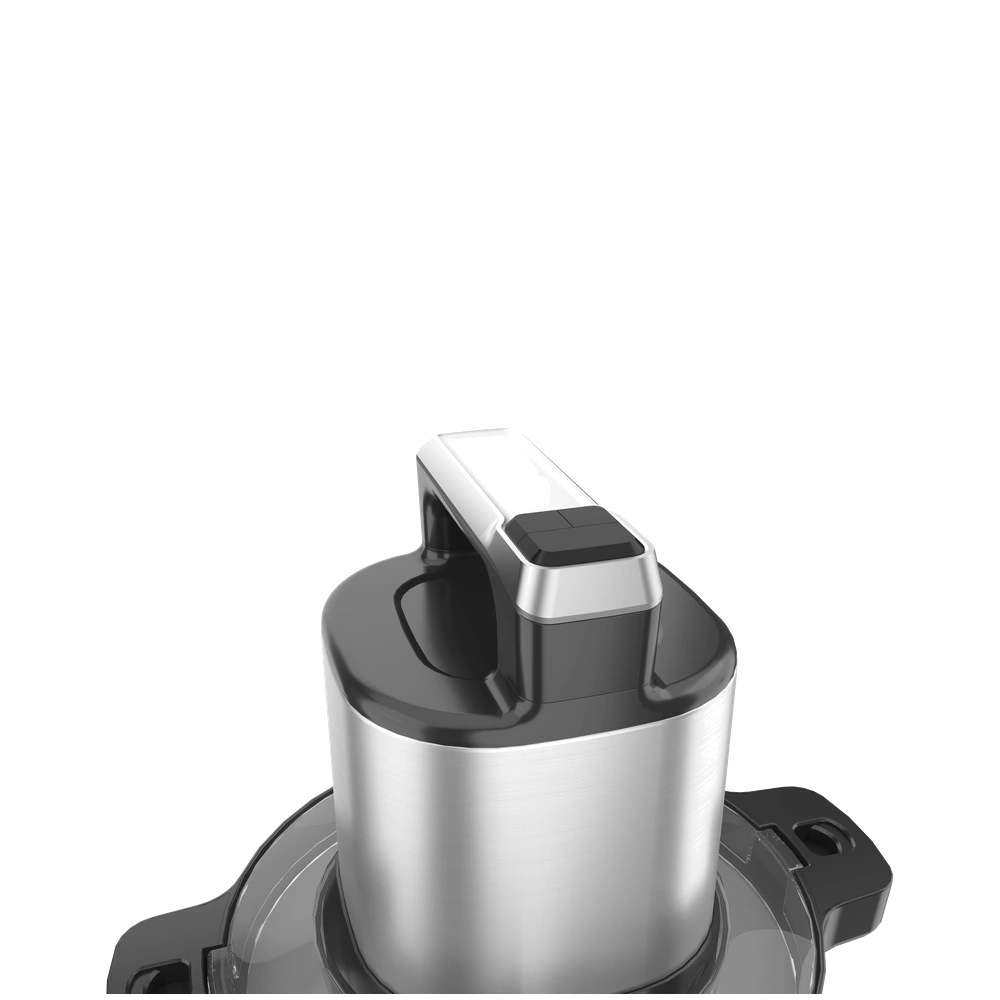MC-06 8L food chopper, close-up of the motor and raised control buttons