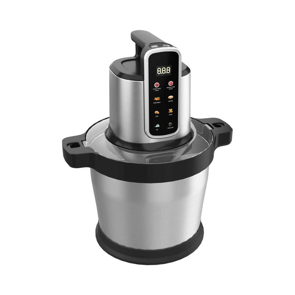 MC-X1 8L food chopper, angled view of the digital panel and bowl