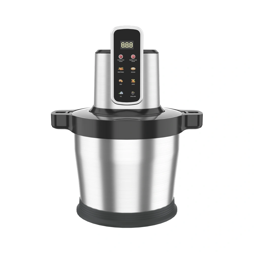 MC-X1 8L food chopper, front view with stainless steel bowl and digital control panel