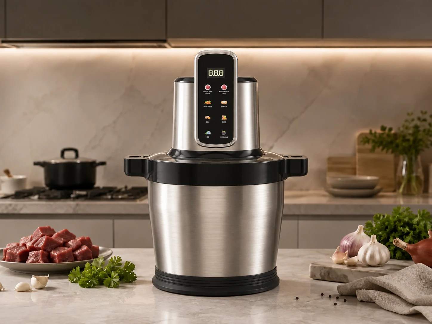 Large capacity stainless steel food chopper for higher-volume preparation