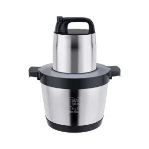 SAJ 8L food chopper, front view with stainless steel bowl and carry-handle motor
