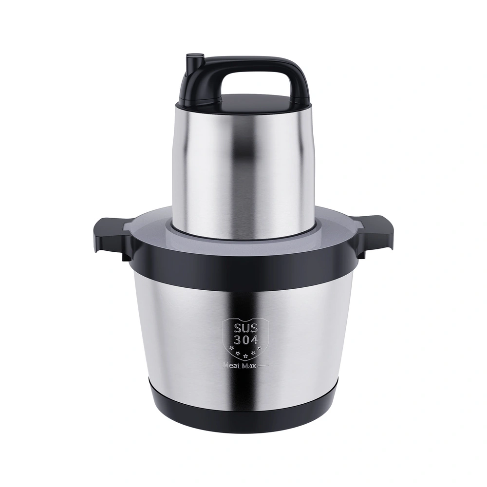 SAJ 8L food chopper, front view with stainless steel bowl and carry-handle motor