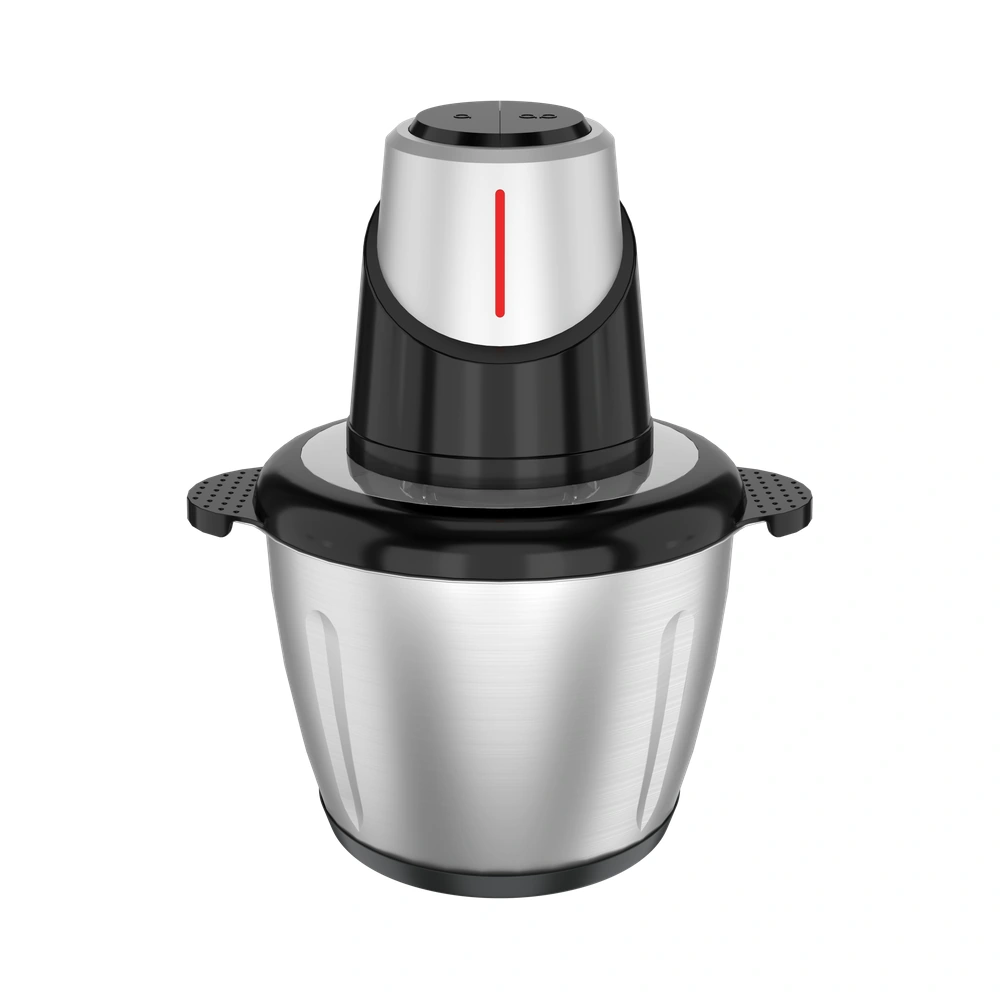 TY-05 food chopper with stainless steel bowl and carry-handle motor, angled view