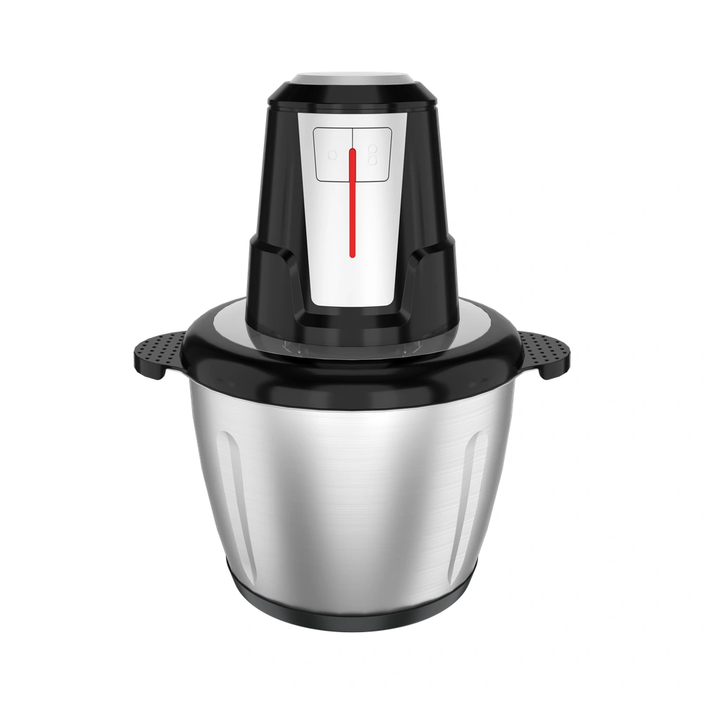 TY-05 food chopper with stainless steel bowl and front-button motor, angled view