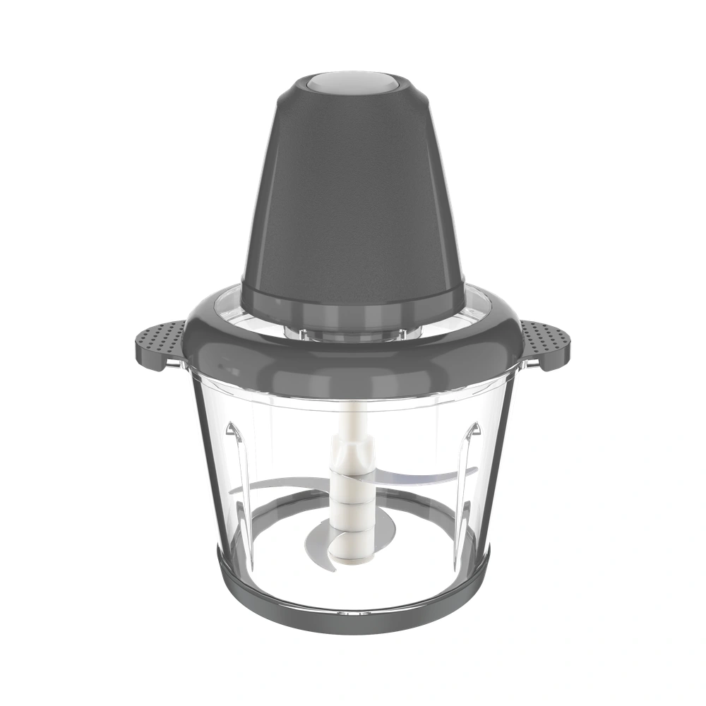 XW-05 food chopper with glass bowl and gray motor, front view